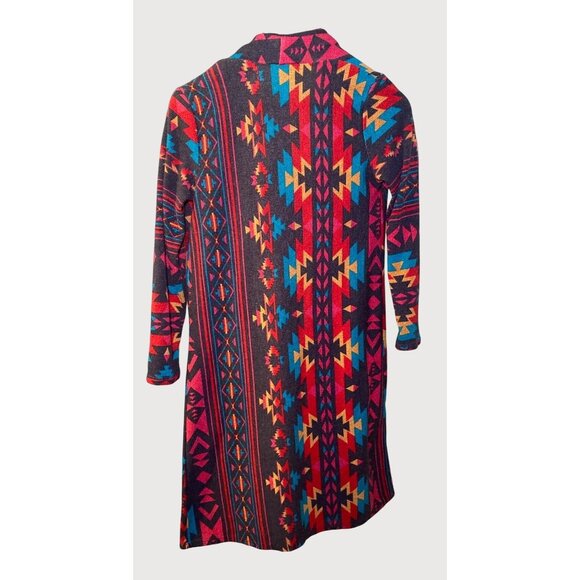 Vintage-Inspired Tribal Print Long Cardigan Duster Yahada Size M Western Cowboy - Picture 2 of 4